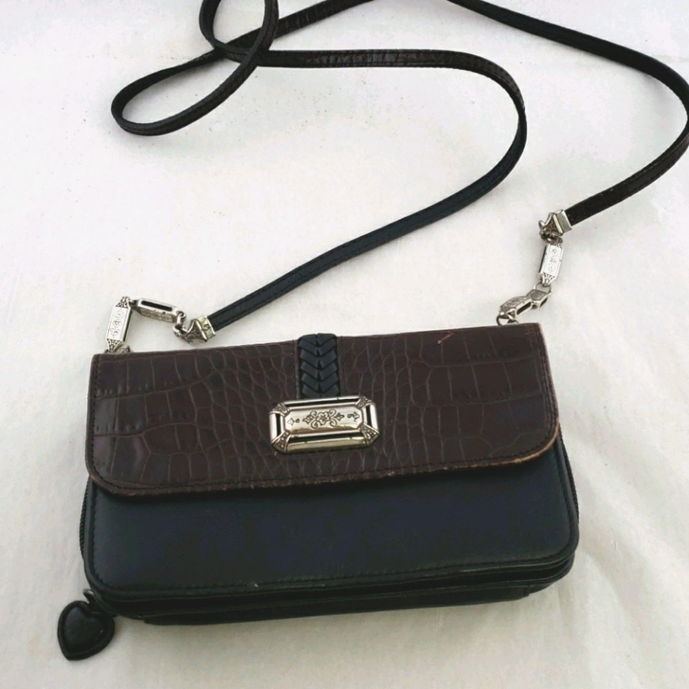 BRIGHTON Crossbody Wallet Croc & Black Leather